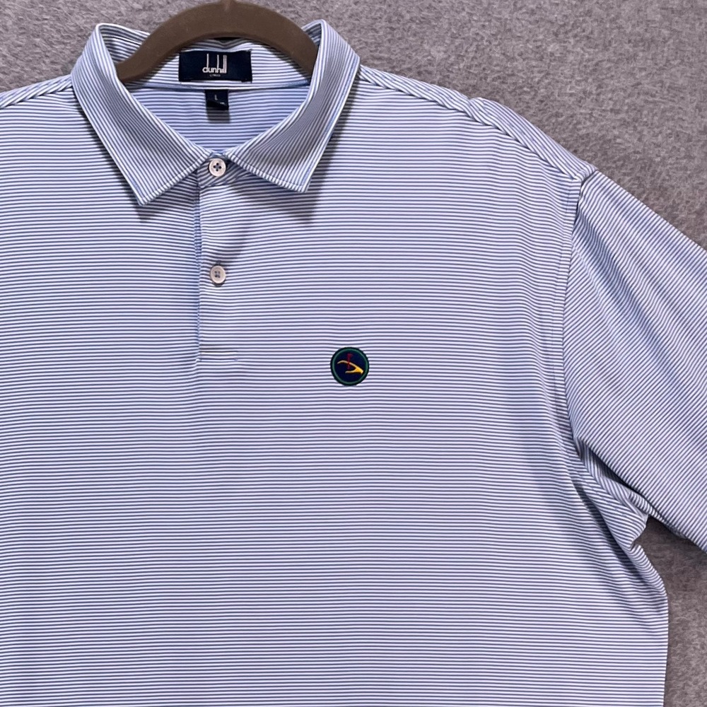 Dunhill Polo Shirt Links Championship Mens‎ L Blue Striped Technical Golf Preppy